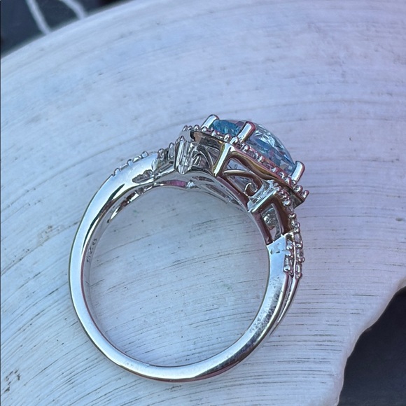 4.11 tcw Blue Topaz & White Topaz Sterling Silver Cocktail Solitaire Ring Sz 7 - Picture 7 of 11